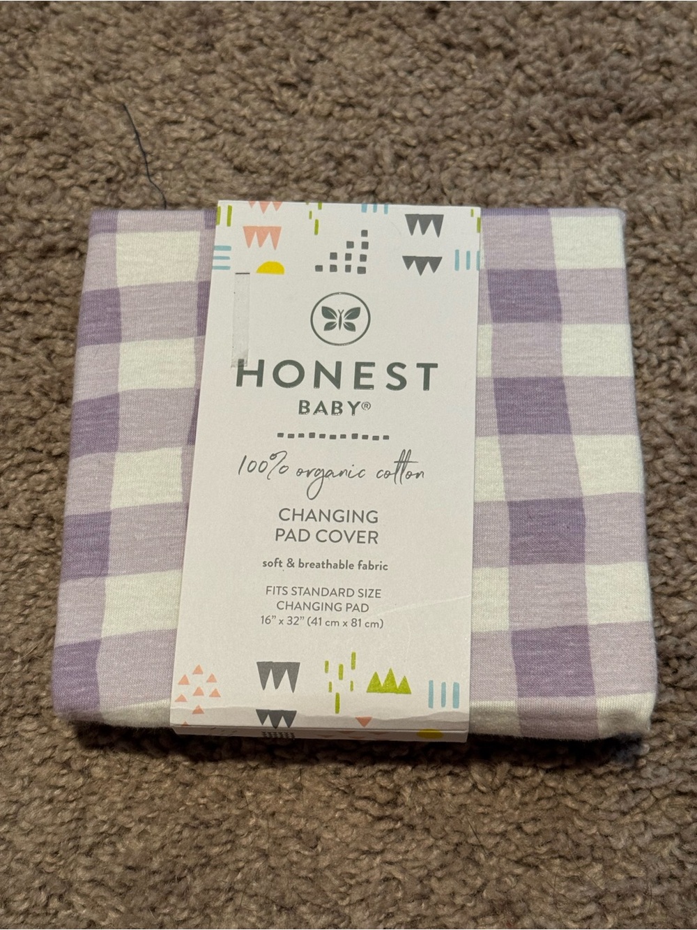 The Honest Company Lavender and White Gingham Changing Pad Cover